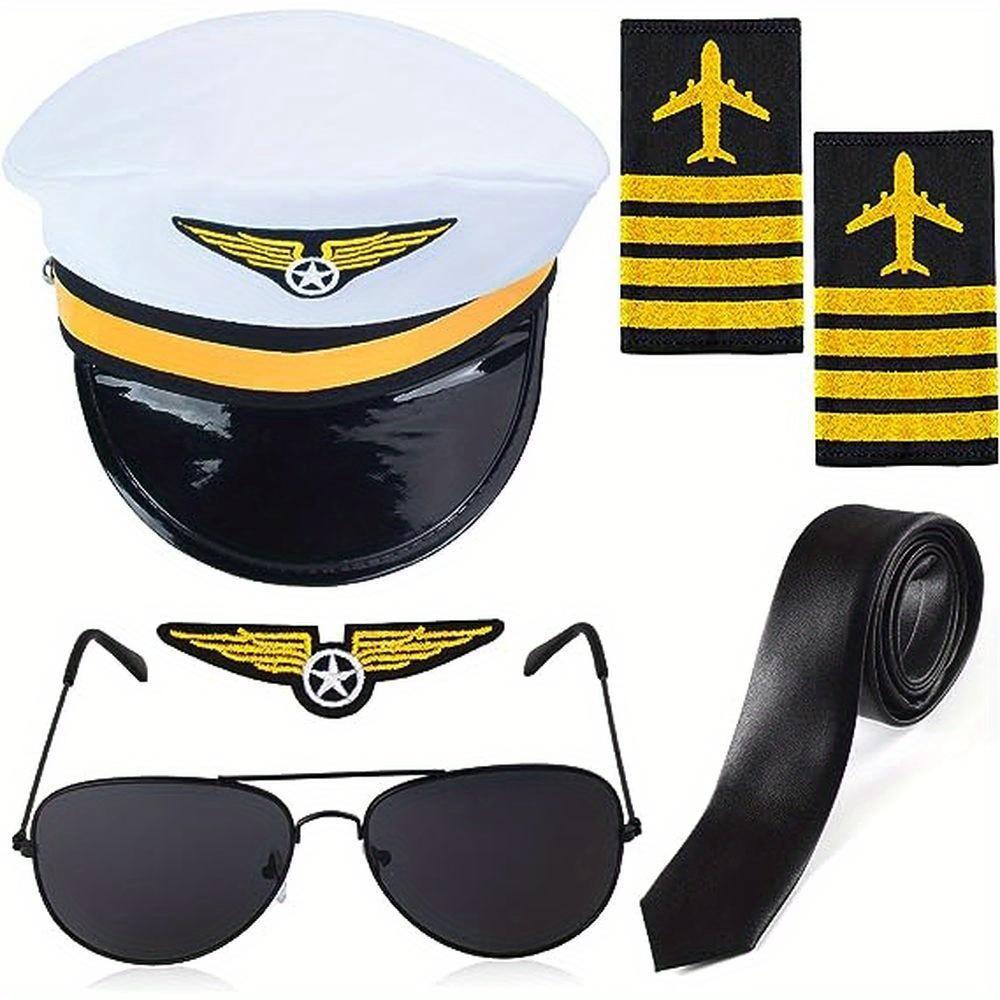 Ensemble Vêtements de Pilote PESENAR, Capitaine Pilote d'Aviation, Casquette de Pilote, Insigne d'Épaule, Insigne Lunettes de Soleil, Accessoire Cravate