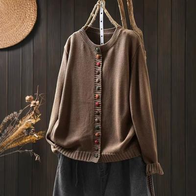 Autumn Color Button Cotton Sweater Cardigan Women Loose and Thin Casual Single-breasted Knitting