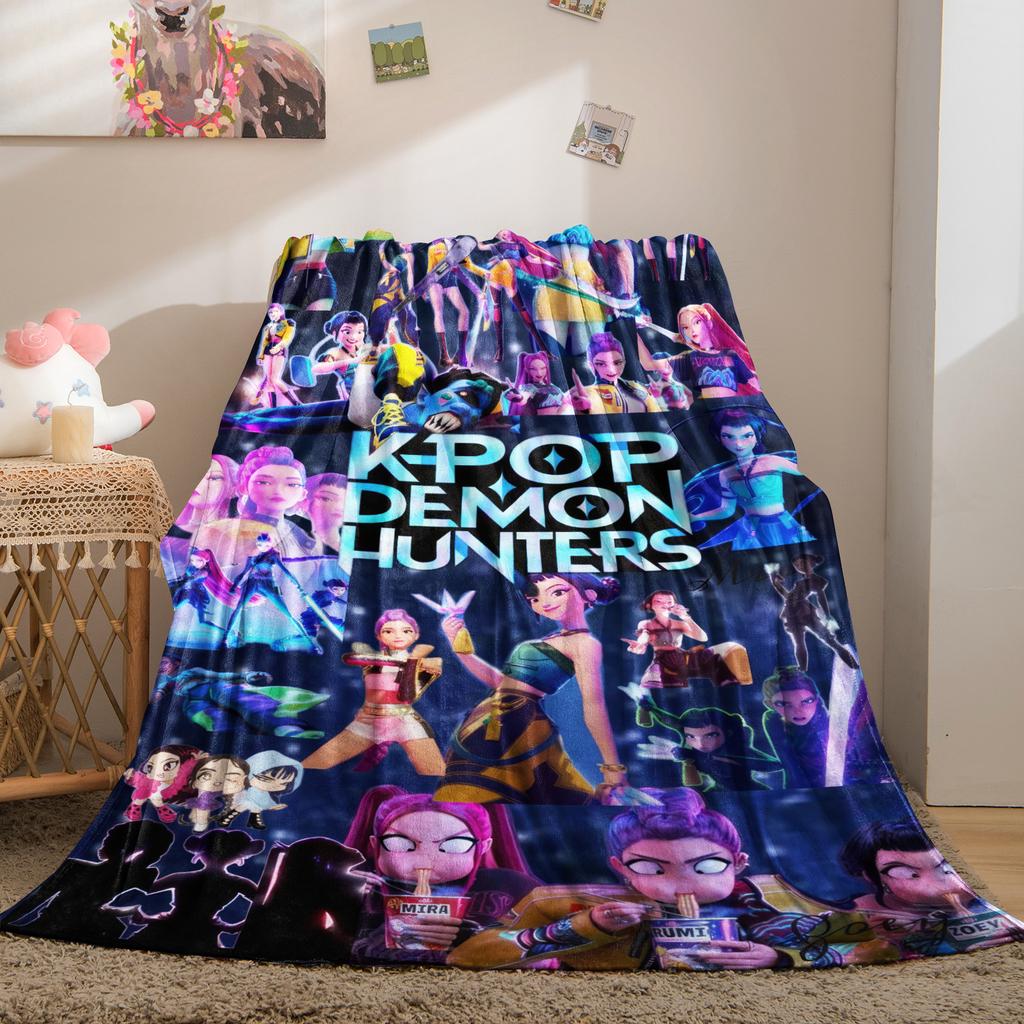 HUNTRIX KPOP Demon Hunters Anime Blanket Cover Flannel Throw Blankets Airplane Travel Portable Ultra-Soft Warm Sleeping Blanket