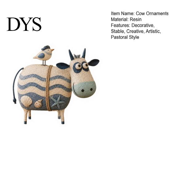 Rustic Farmhouse Shelf Decorations Creative Cow Sculpture with Bird, Resin Animal Figurine, Pastoral Statue, Gifts for Housewarming Artistic Tabletop