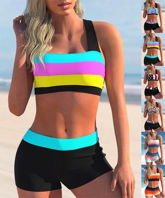 Nowy letni zestaw bikini z wysokim elastycznym nadrukiem tęczowy dwuczęściowy zestaw seksowny damski podkoszulek plażowe stroje kąpielowe S-5XL