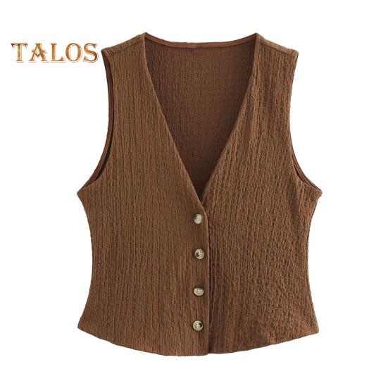 Vest Top for Women Vintage Tank Crop Top V Neck Button Down Waistcoat Retro Casual Sleeveless Cardigan
