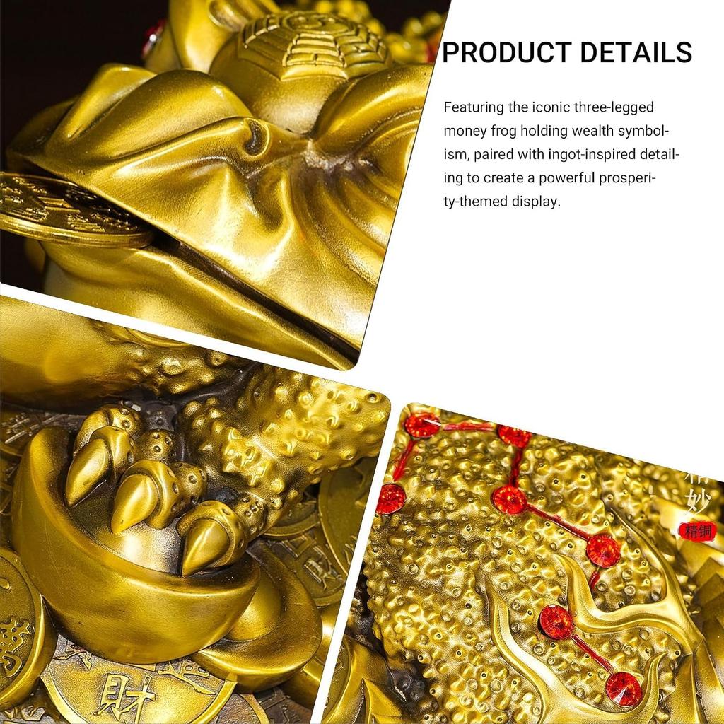 Yuanbao Goldene Kröte Messingstatue Dreibeinige Geldkröte mit Münze und Barren Traditionelle Chinesische Feng Shui Reichtumsskulptur für Zuhause Büro Geschäft
