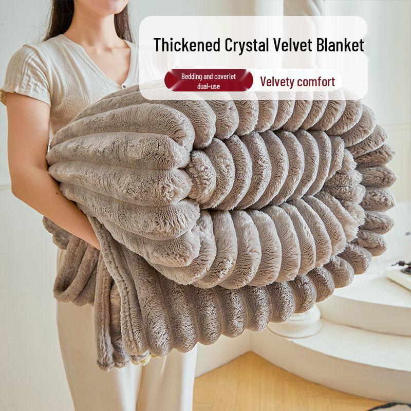 Thick Rabbit Fur Winter Blanket - Fleece Lined, Warm Coral Fleece, Flannel Sheet Bedspread