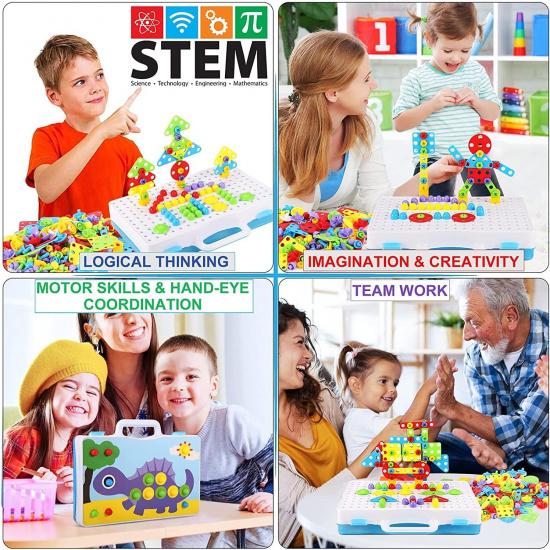Educational Toys Building Blocks, 244 Pieces Electric Screwdriver DIY Building Toys for Boys and Girls, Educational Construction Building kit for