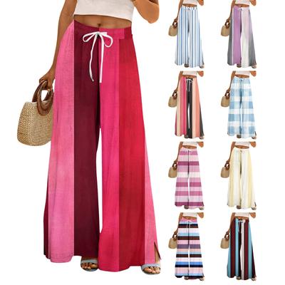 Damen Bedruckte Weitbeinige Hosen mit Taschen Hohe Taille Kordelzug Lockere Freizeit-Hosen
