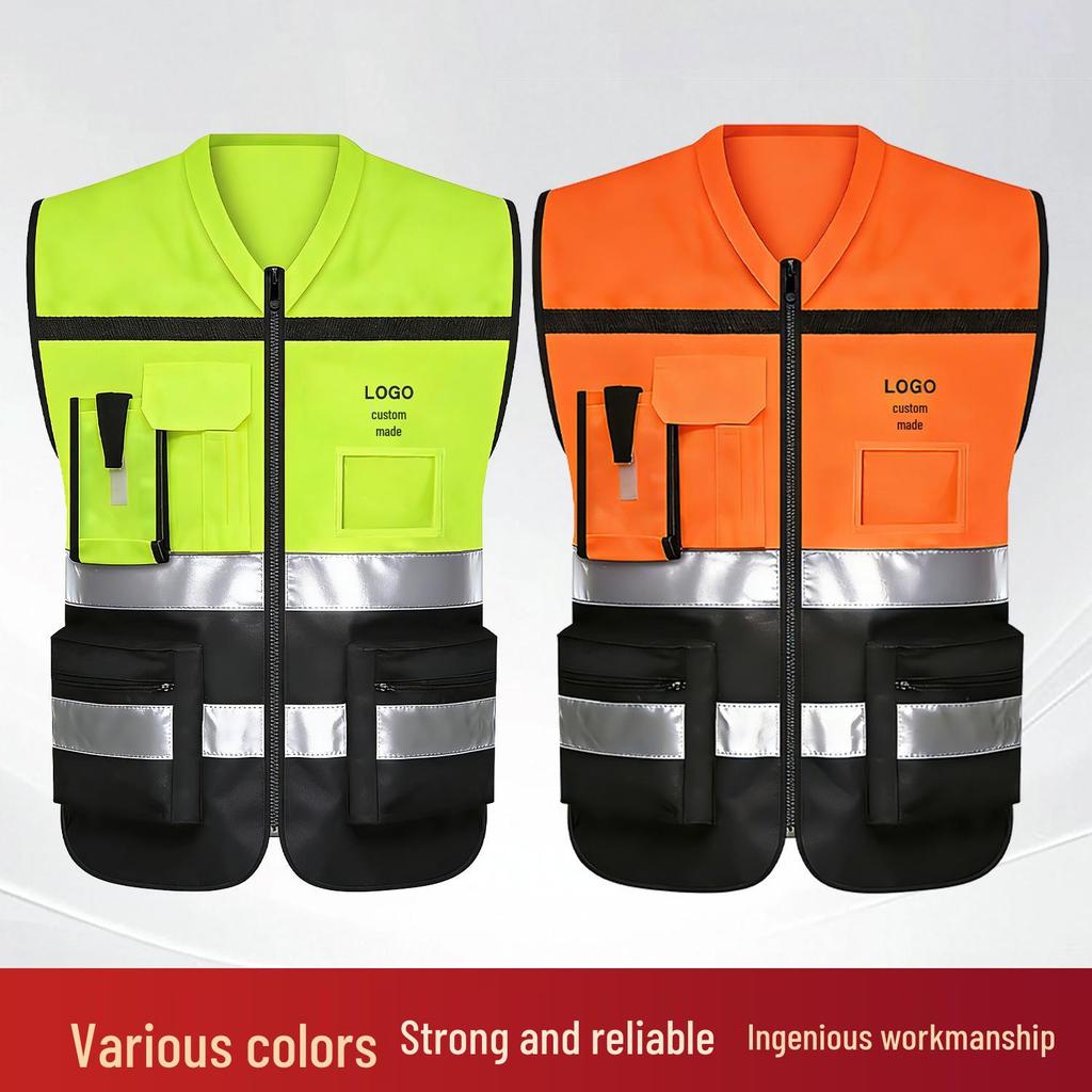 Ji Shuangye Dual-Color Multi-Functional Safety Vest for Traffic and Construction