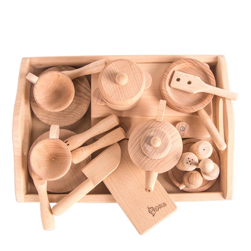 Beechwood Kids' Pretend Play Cooking Set - Wooden Kitchen & Tableware Educational Toys