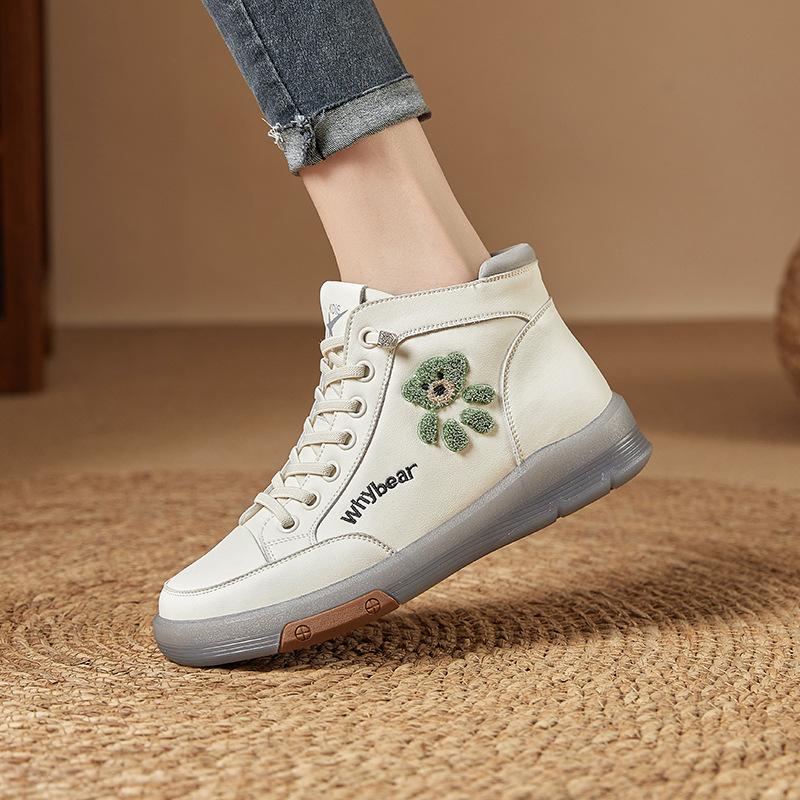 Boots Women's Leather High-top Casual Shoes 2025 New Autumn and Winter Medium-sized Women's Boots Soft-soled One-pedal Flat-soled Short Boots