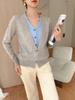 2025 V-neck Button-up Cashmere Knit Cardigan - Korean Style, Loose Fit, Slimming, Fake Two-piece Jacket for Women