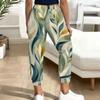 Women Plus Size Leaf Printed Jogger Pants Drawstring Waist Side Pockets Cuffed Ankle Casual Pants