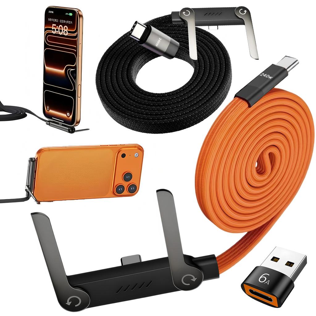240W 2-in-1 Fast Charging Foldable Bracket Data Cable Type-C To Type-C USB To Type-C Data Wire with OTG Phone Stand