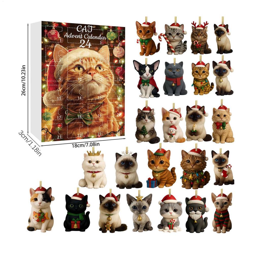 

Cat Christmas Countdown Calendar Keychain 2D Acrylic Ornament Charm Advent Calendar Cute Cat Lover Gift Christmas Decorations other белый