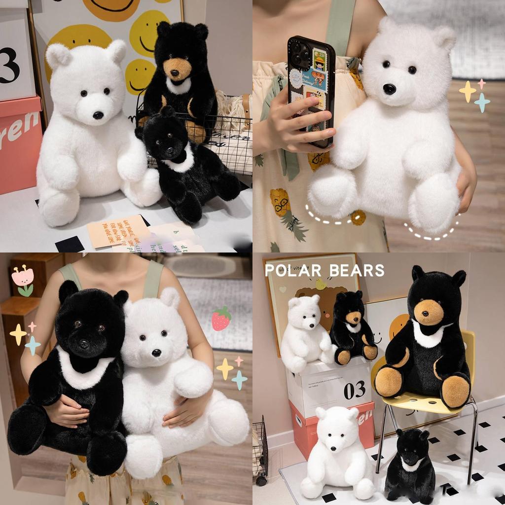 Adorable Plush Bear Doll Perfect For Kids Festival Gifts In Soft White Black And Brown Colors