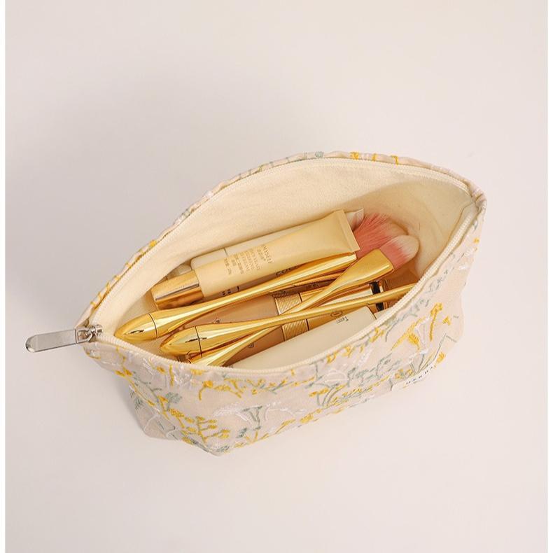 Women's Cosmetic Bag Small Vintage Purple Flowers Cosmetics Lipstick Storage Bag Handheld Portable Canvas Storage Bag Purse
