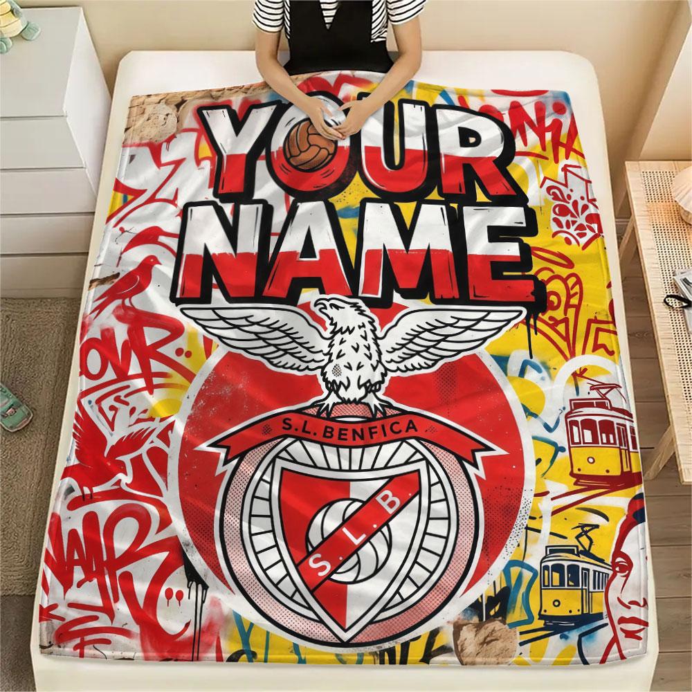 Custom Name,S.L. Benfica Printed Flannel Blanket, soft throw for bedroom sofa, washable, Christmas present, great gift.