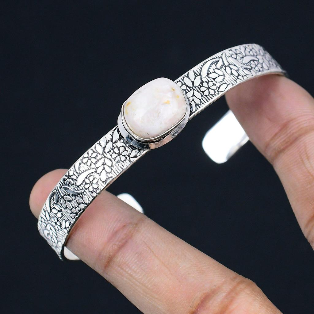 Womens day Deal 925 Sterling Silver Natural Pink Opal Elegant Bangle Bracelet