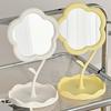 Flower Desk Makeup Mirror with Storage Tray 360 Degrees Rotation Desktop Vanity Mirror Multi-purpose Women Cosmetic Table Mirror Jewelry Organizer