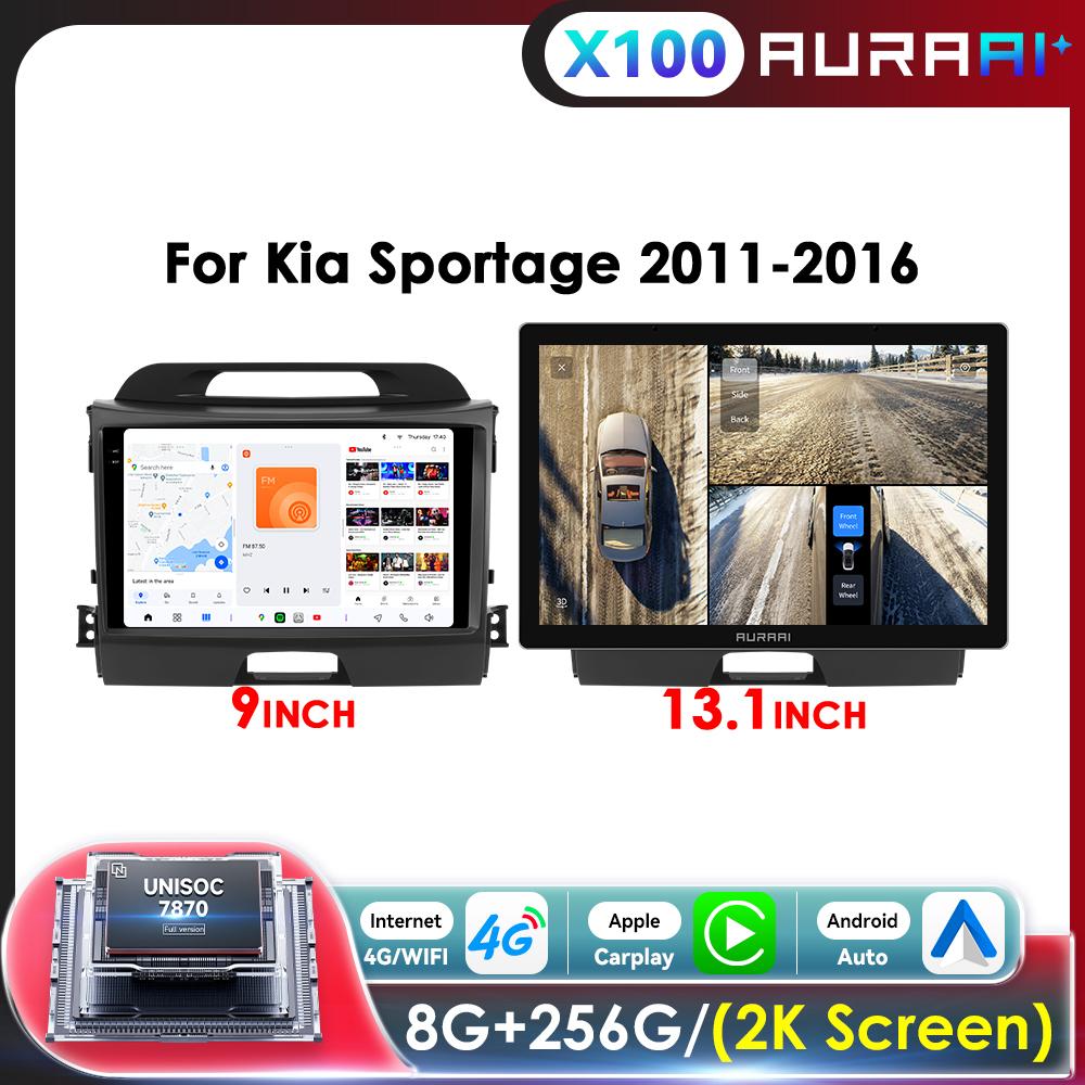 Auraai Car Intelligent Multimedia for Kla Sportage 2010 - 2016 Car Radio Gps Navi Carplay 4g Wifi Rds Dsp Unisoc 7870 Adas 2Din