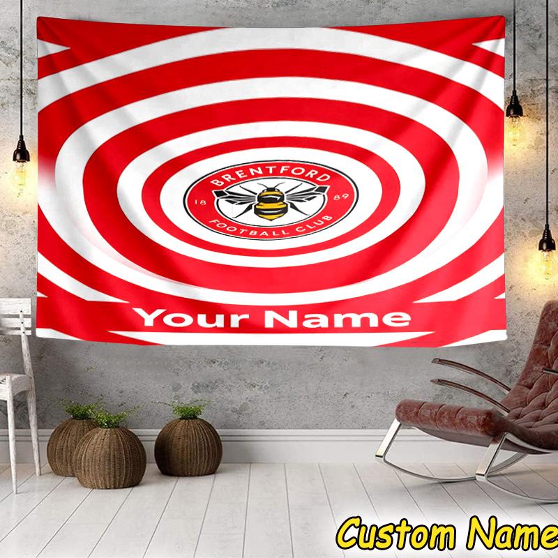 Custom Name Brentford Football Club Crest Tapestry Room Decoration Wall Hanging for Living Room Bedroom, dormitory, Birthday and Christmas gifts
