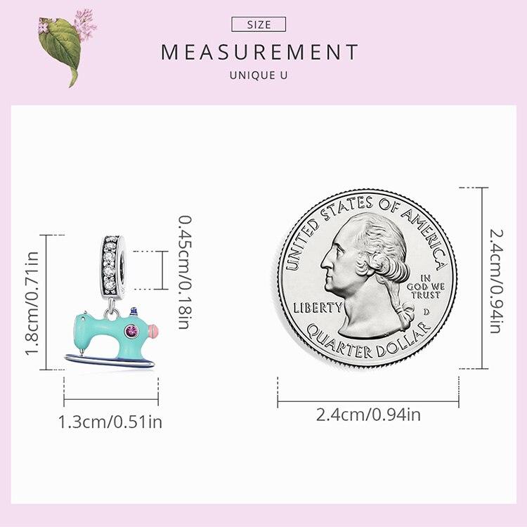 WOSTU 925 Sterling Silver Colorful Sewing Machine Charm Bead Pendant Fit Original Bracelet Necklace For Women Jewelry