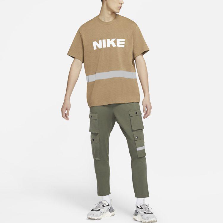 Nike T Shirts Men's Seaweed Brown Crew Neck Moderate Straight Fit DB3605-303