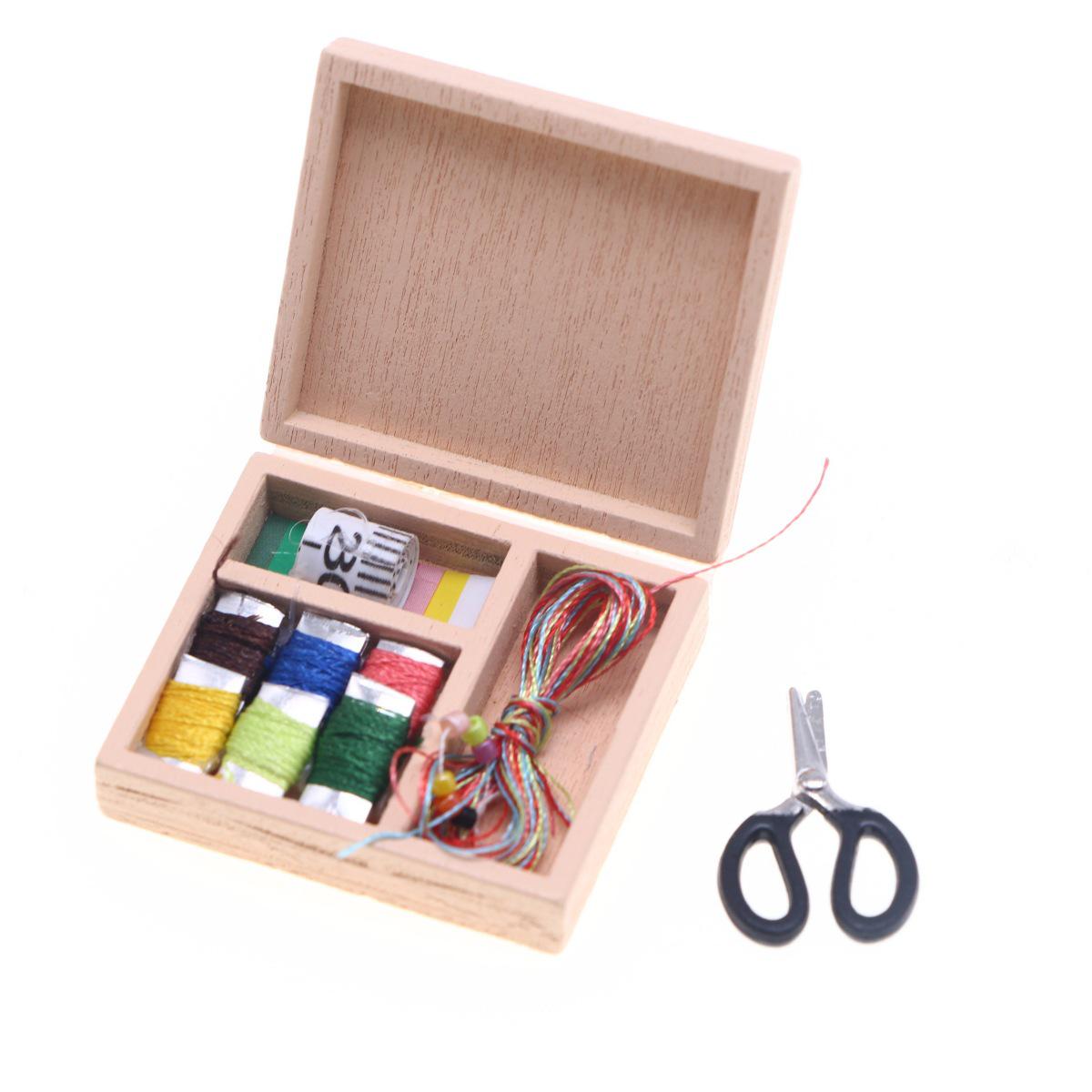 BJD Miniature Old-Fashioned Sewing Kit for Dollhouse Scene