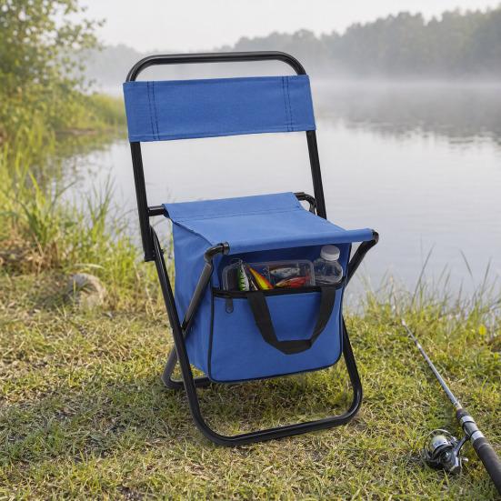 Folding Fishing Chair with Bag, Collapsible Chair with Storage & Backrest, Portable Backrest Stool for Fishing, Hunting, Camping, Travel