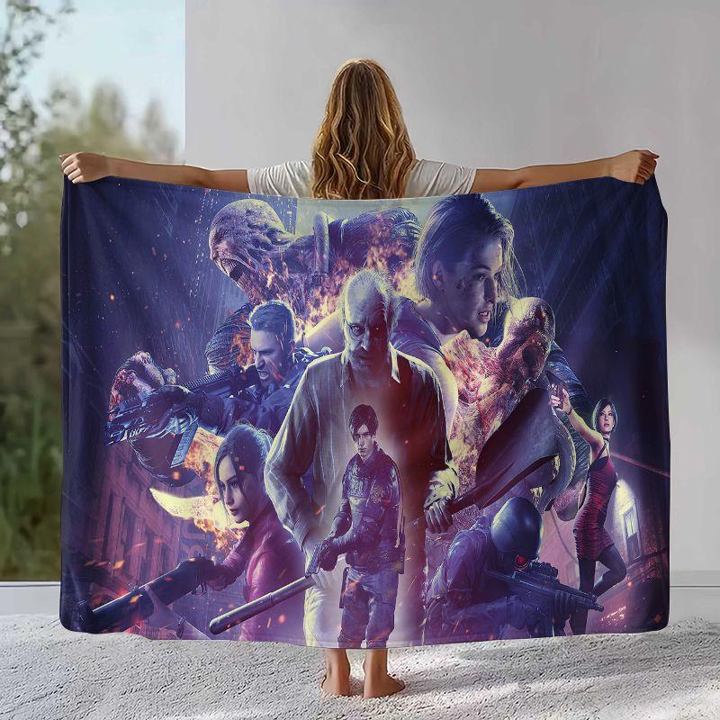 Classic R-Resident Evil Leon Game Flannel Blanket,Ultra Soft Warm Plush Throw for Home Bedroom Bed Sofa Cover Office Picnic