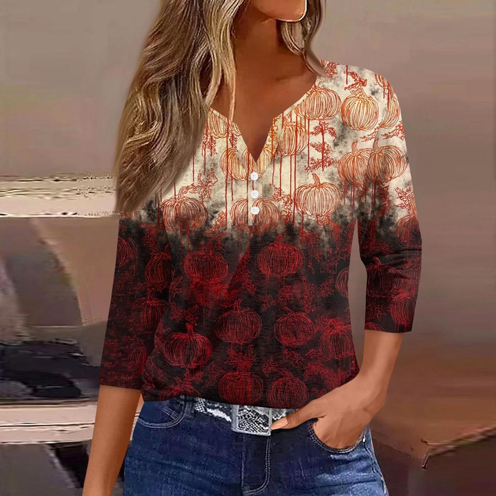 Dames T-shirt T-shirt Print Knoop 3/4 Mouw Dagelijks Weekend Mode Basic V-hals Normaal Top