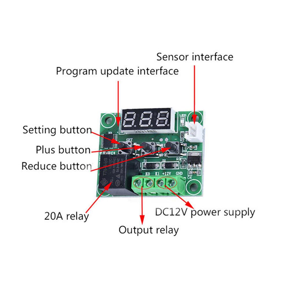 12V Thermostat Control Module for W1209 Boards - ON/OFF Temperature Switch with Programmable Parameters P0 Through P6