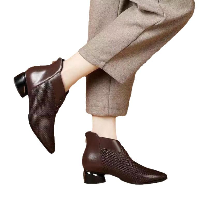 Coarse Heel Short Boots Spring and Autumn Boots and Ankle Boots Fleece Boots Pointed French Small Naked Boots