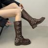 Thigh Boots Autumn New Round Toe Metal Buckle Platform Sleeve Platform Heightened Retro Tall Knight Boots