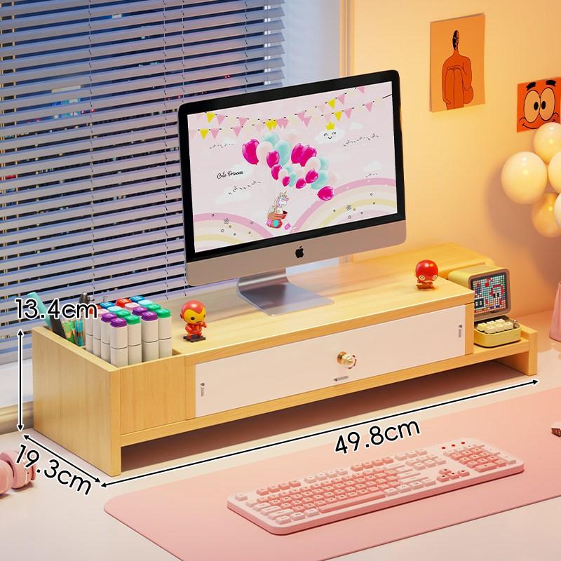 Adjustable Desktop Monitor Riser With Drawer Pen Holder Office Workstation Organization White Or Wood Finish