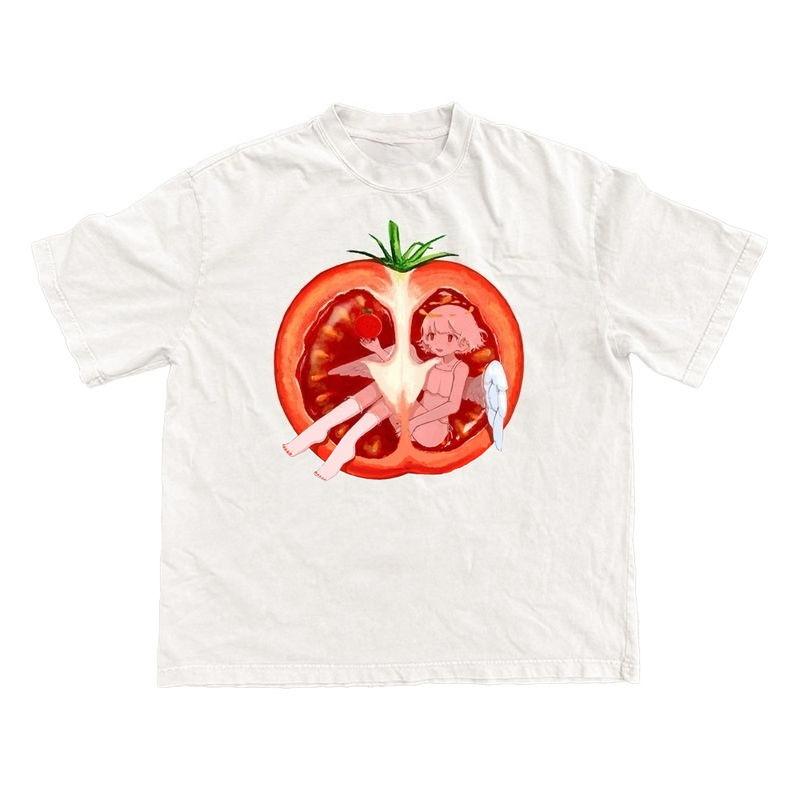 Tomato Angel Graphic Print Autumn Cotton Unisex T-shirt Short Sleeve Street Fashion Trend Clothing Street Style Winter Innerwear
