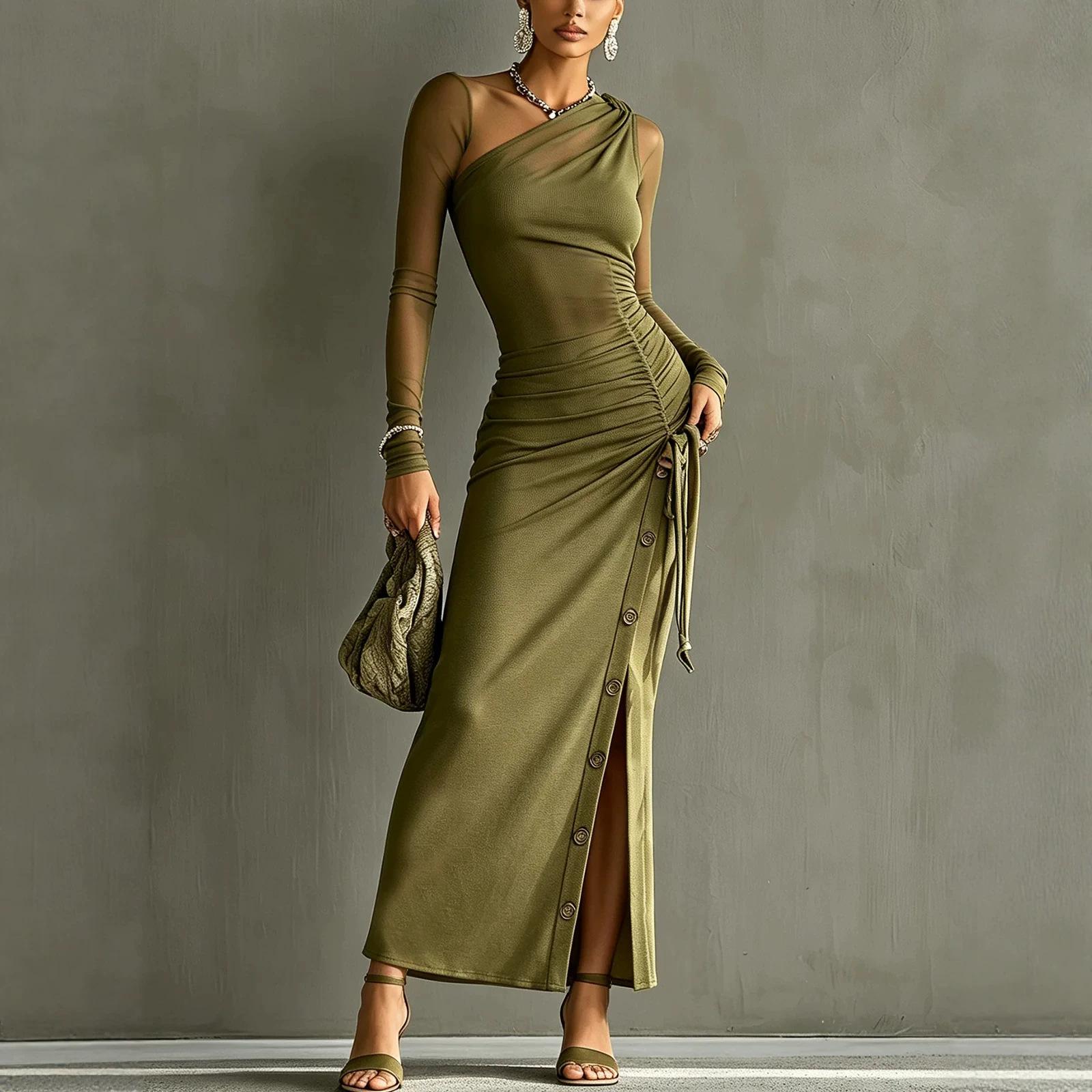 Fashion New Pleated Vacation Style Thin Sexy Temperament Dress Women L