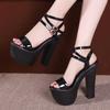 Fashion 14cm Small Size 32-43 Sexy Bandage Block High Heels Shoes Summer 2025 Chunky Platform Sandals for Model Wedding Party Dress
