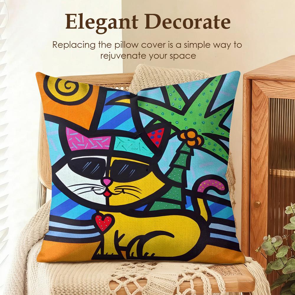 Housse de coussin Art Britto Mode Lin Naturel Tissu Biologique Impression Double Face Canapé Décoration Intérieure Cadeau Housse de Coussin