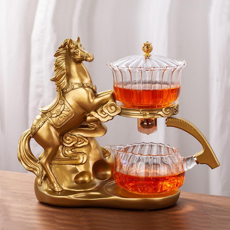Creative Horse Teapot Full Automatic Glass Teapot Infuser Magnetic Water Diversion Heat-resistant Kungfu Tea Drinking Tea Set