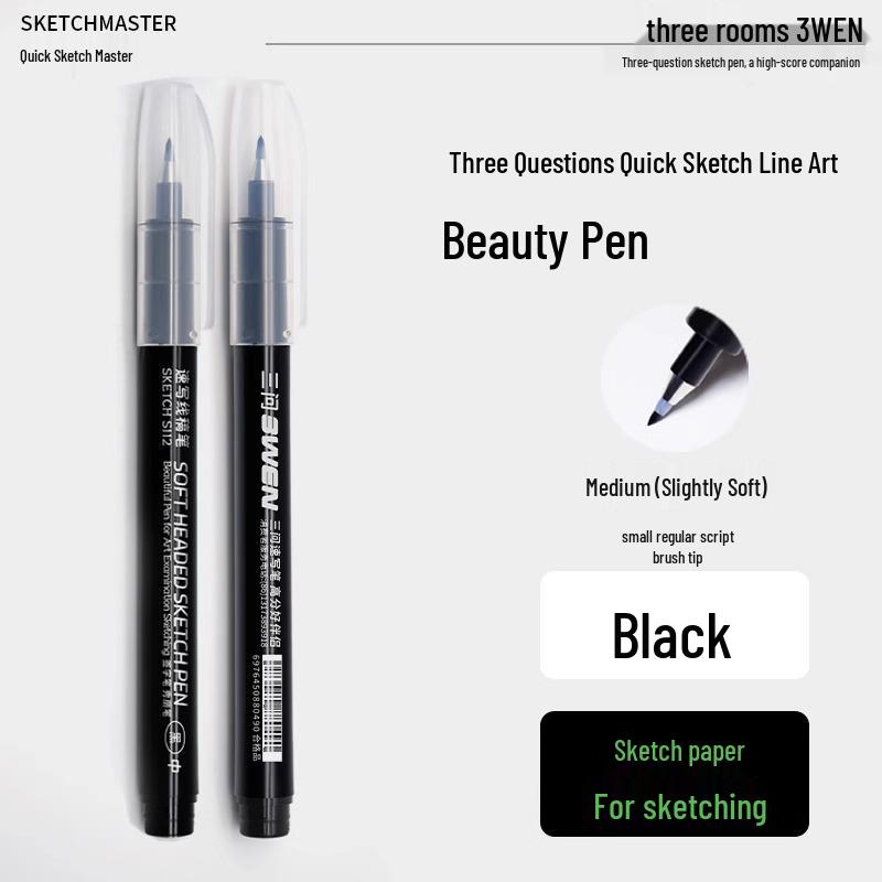 Refillable Quick Sketch Pen Set: Fine, Small, Regular, Large Gray Brush Pens for Art Line Drawing