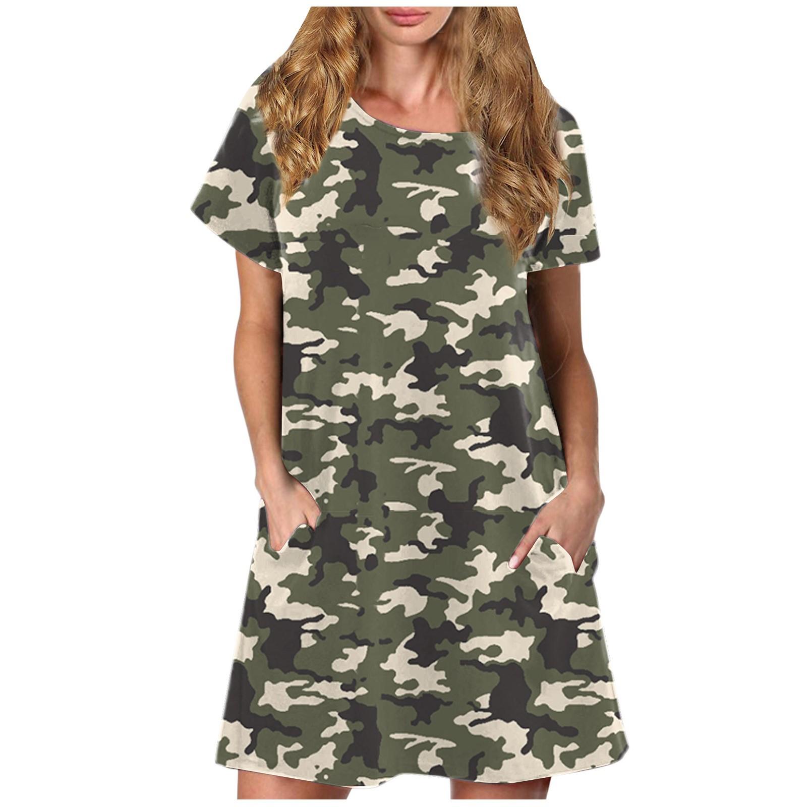 

Женские платья с круглым вырезом и коротким рукавом, повседневные свободные летние платья с принтом, пляжные XXL камуфляжный