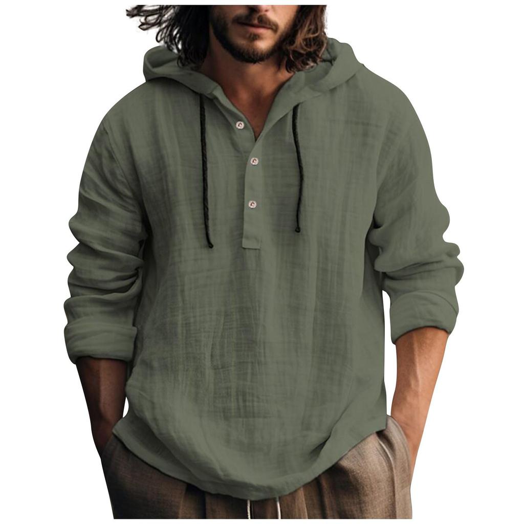 Autumn And Winter Men's Solid Long Sleeve Cotton Hemp Sweater Casual Hooded Sweater