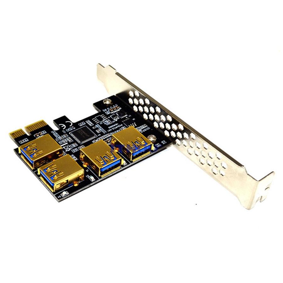 Black 4 Ports PCIe Riser Adapter Board PCI-E 1x to 4 USB 3.0 PCI-E Rabbet GPU