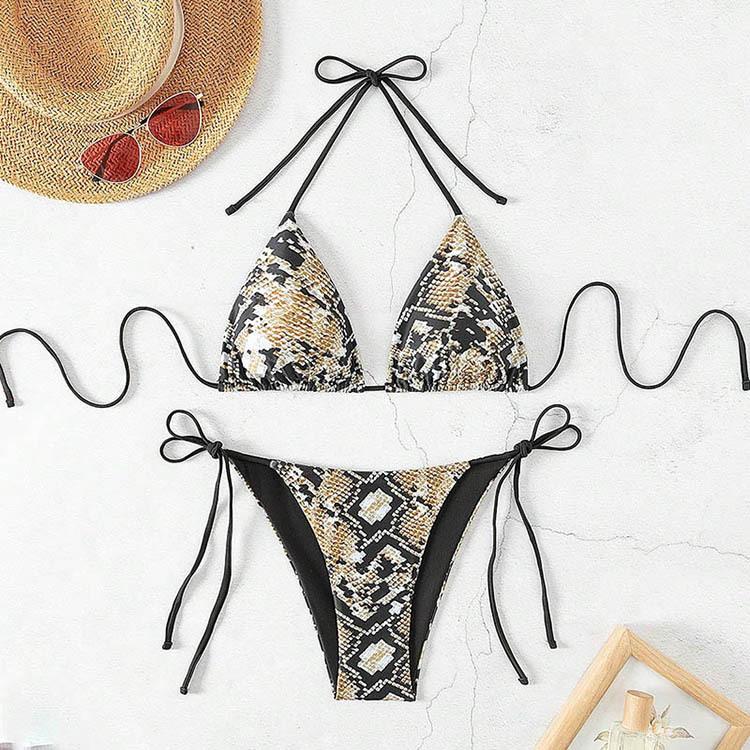 Women’s Leopard Print Bikini Swimsuit, Sexy Halter Backless Tankini Bathing Suit Two-Piece Tie Side Swimwear