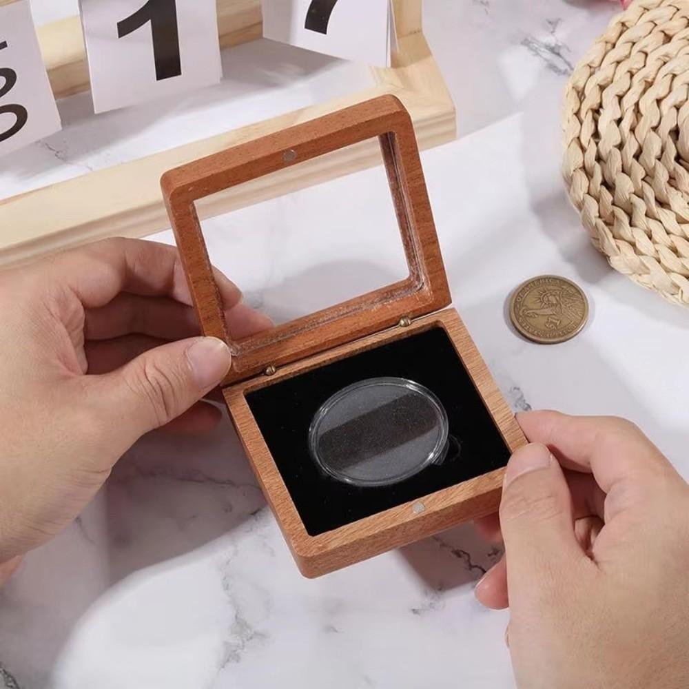 Silver Coin Commemorative Coin Badge Box Badge Black/White Ancient Coin Collection Box Walnut Wood Window Box Gift Box