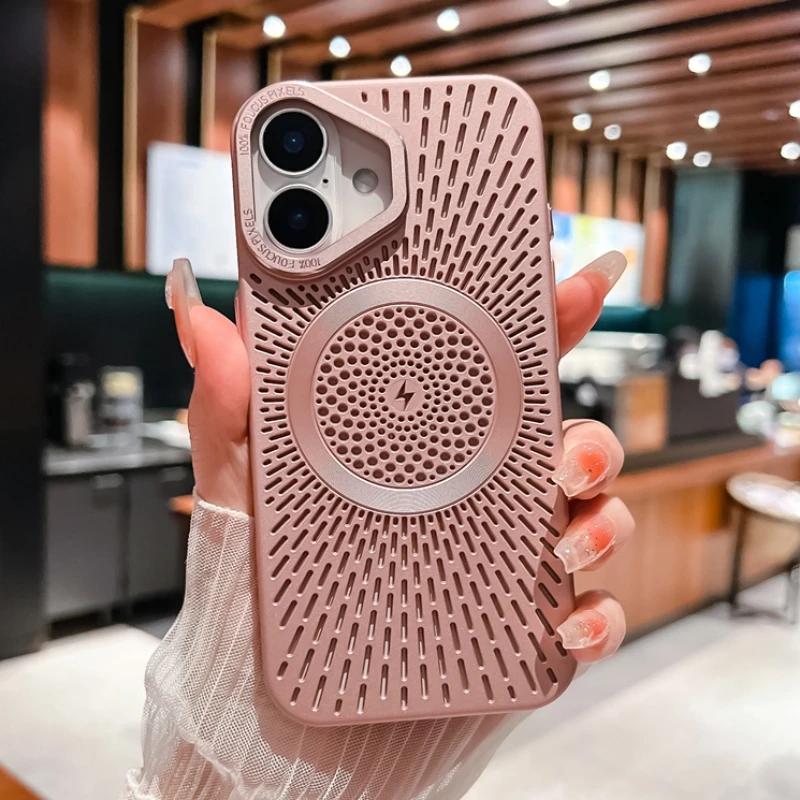 Slim Heat Dissipation Mesh For Magsafe phone Case for iPhone 15 13 12 14 16 Pro Max 16 Plus Metal Camera Protection Cover