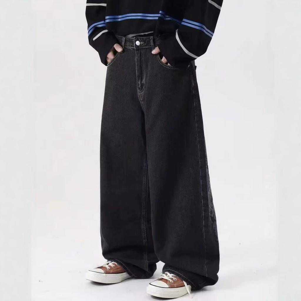 Manufacturer American Old Personalized Printing Men's Fashion Hip-hop Straight Wide-leg Jeans