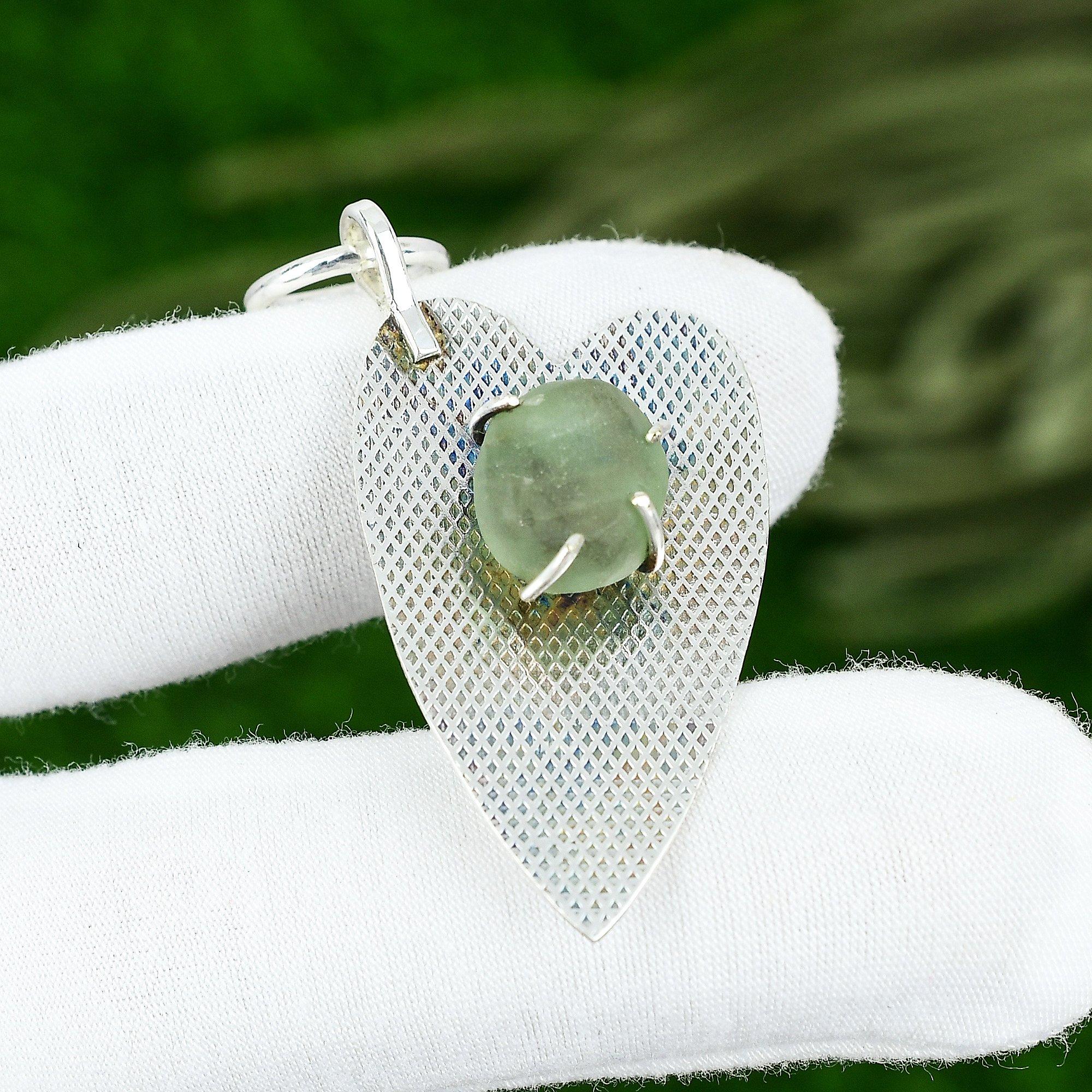 

Prehnite Rough Stone Bezel Wife Handmade New Pendant Jewelry 925 Sterling Silver
