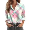 Women's Casual Fashion Plaid Print Half-Open Collar Long Sleeve Shirt