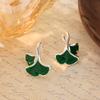 S925 Silver Needle Japanese Fresh Green Ginkgo Leaves Compact Earrings Artistic Girl Heart Minimalist Versatile
